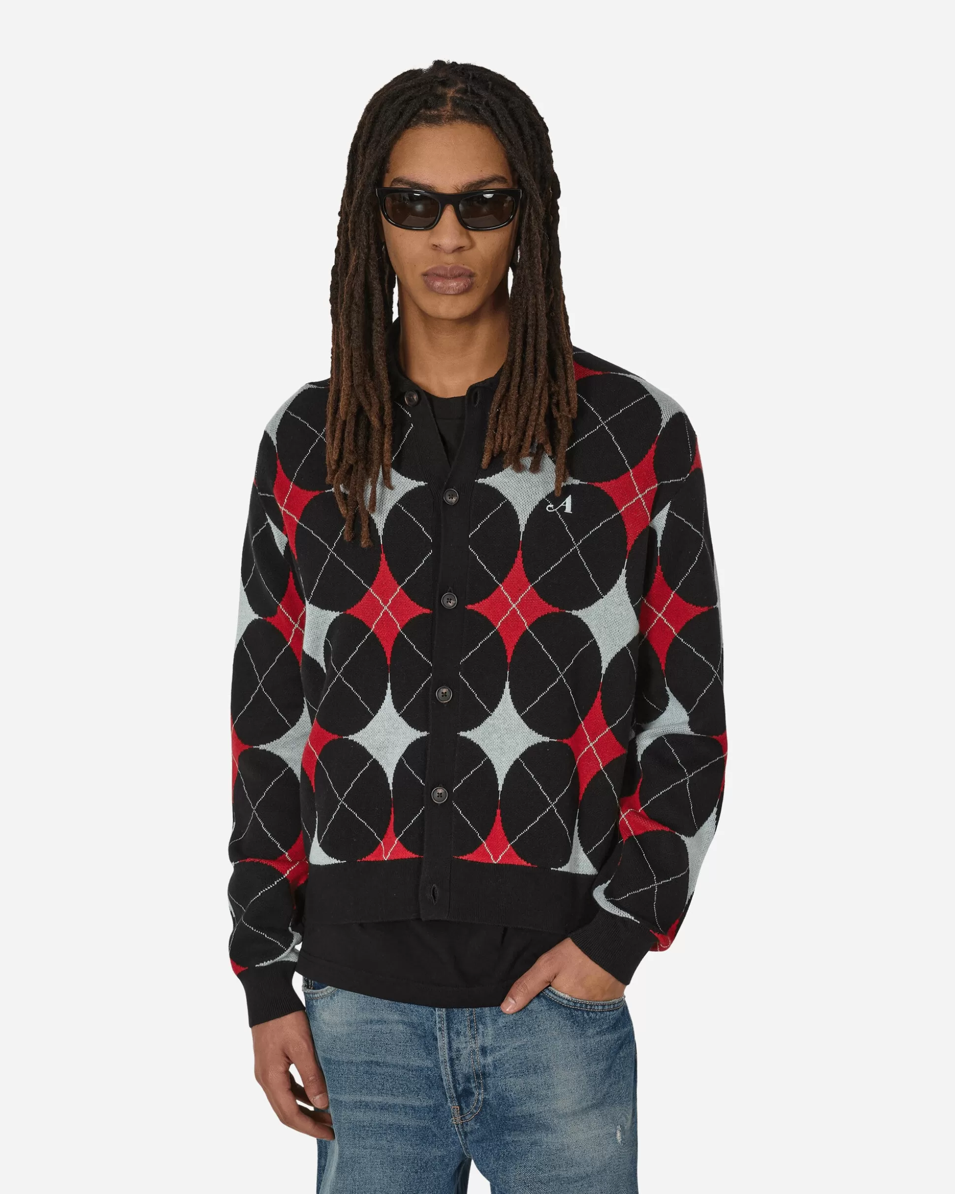 Awake NY Argyle Knit Cardigan Black Best