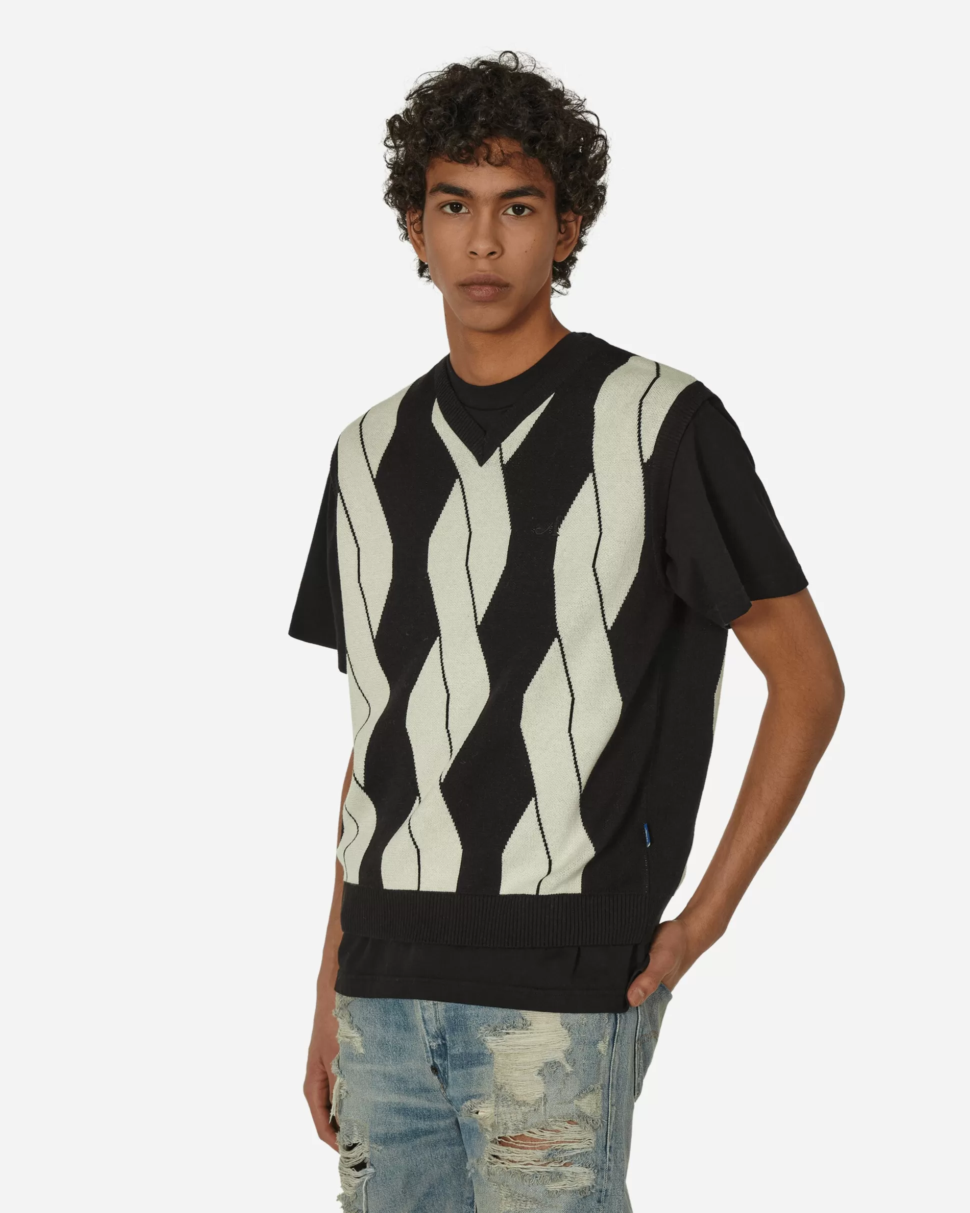 Awake NY Cable Sweater Vest Black / White Cheap