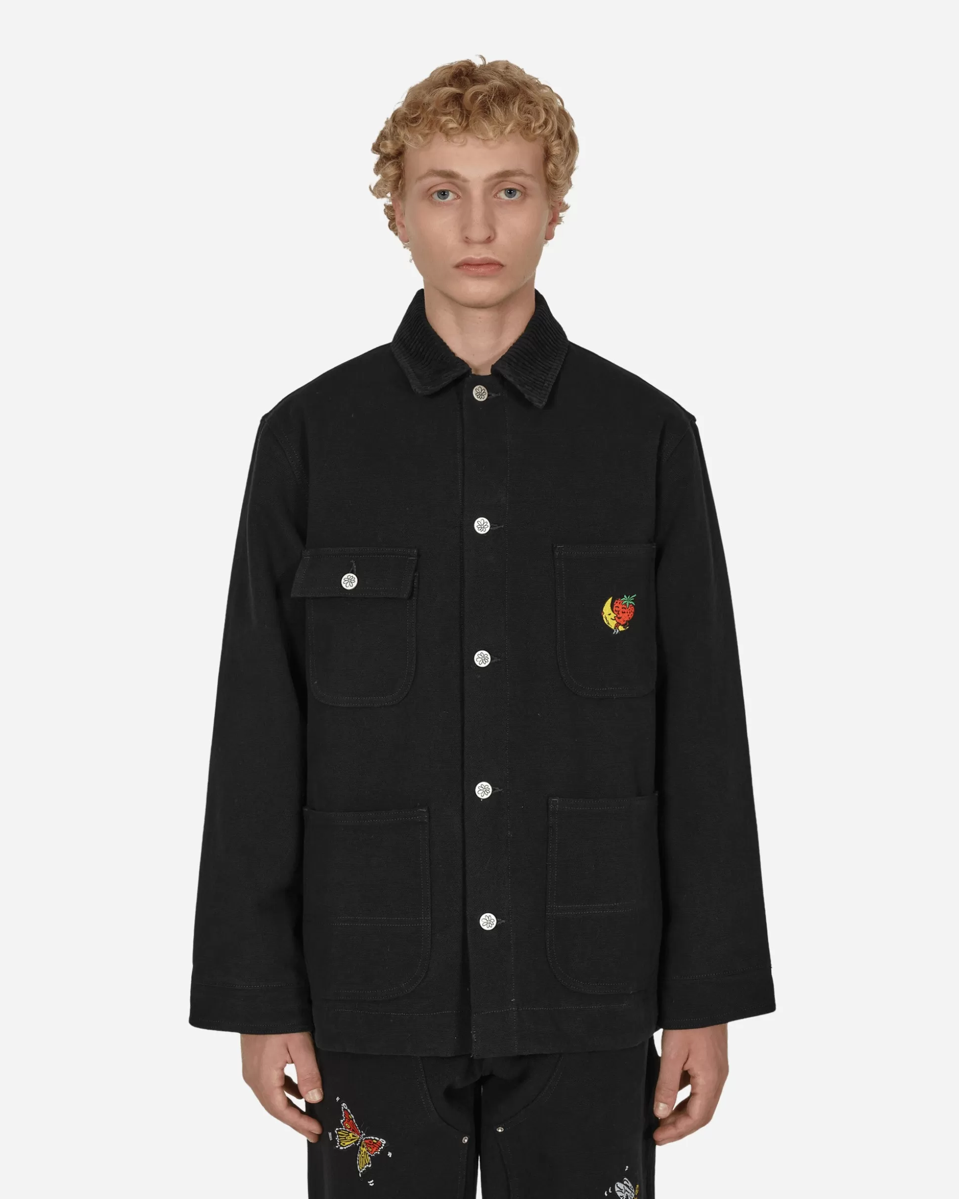 Sky High Farm Canvas Embroidered Workwear Chore Coat Black Flash Sale