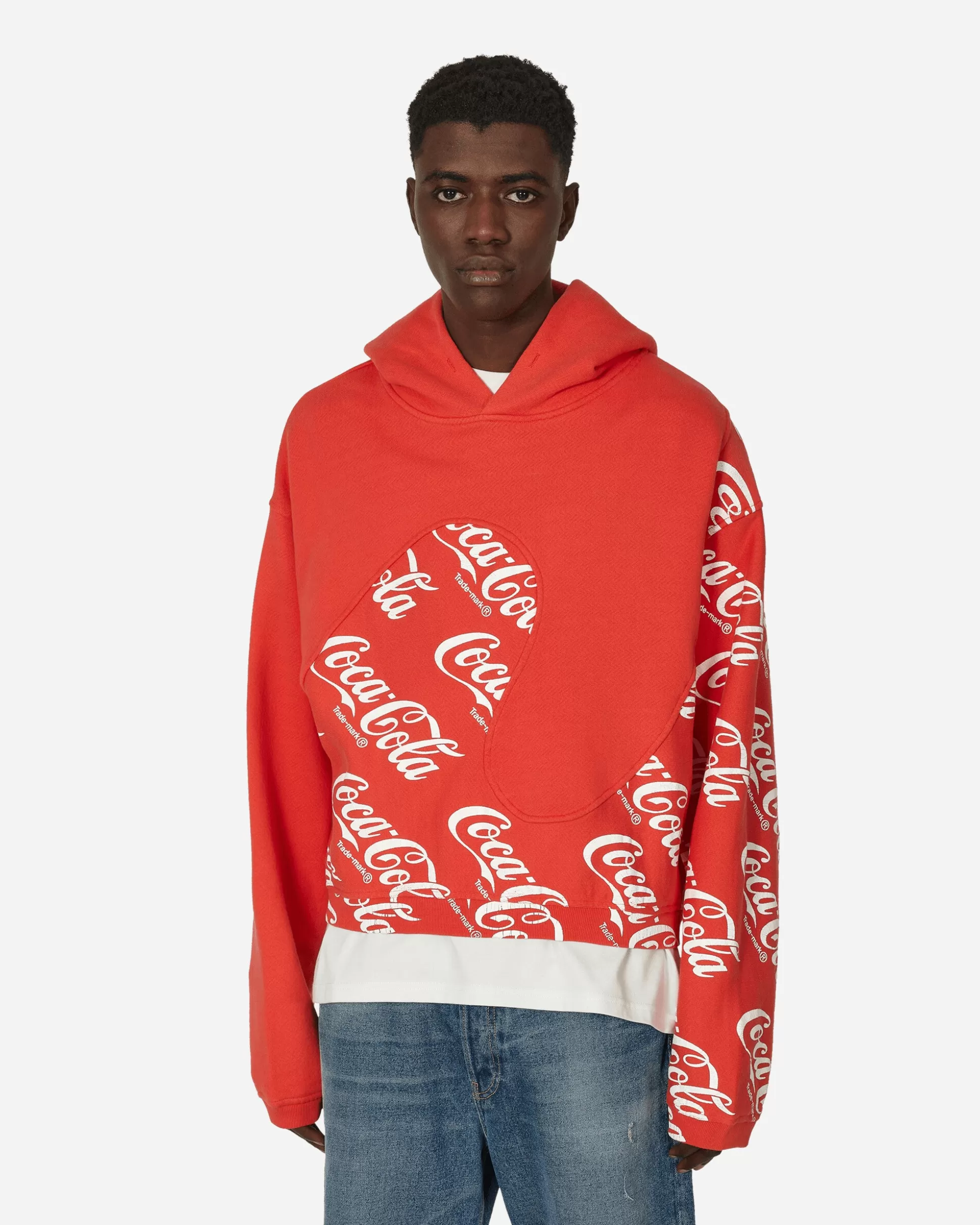 ERL Coca-Cola Swirl Hooded Sweatshirt Red Clearance