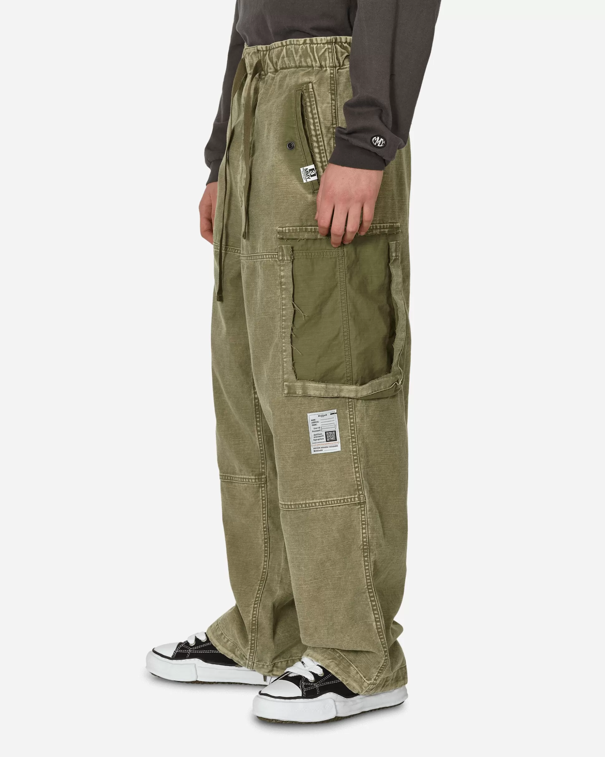 Maison MIHARA YASUHIRO Cotton Satin Cargo Trousers Khaki Clearance