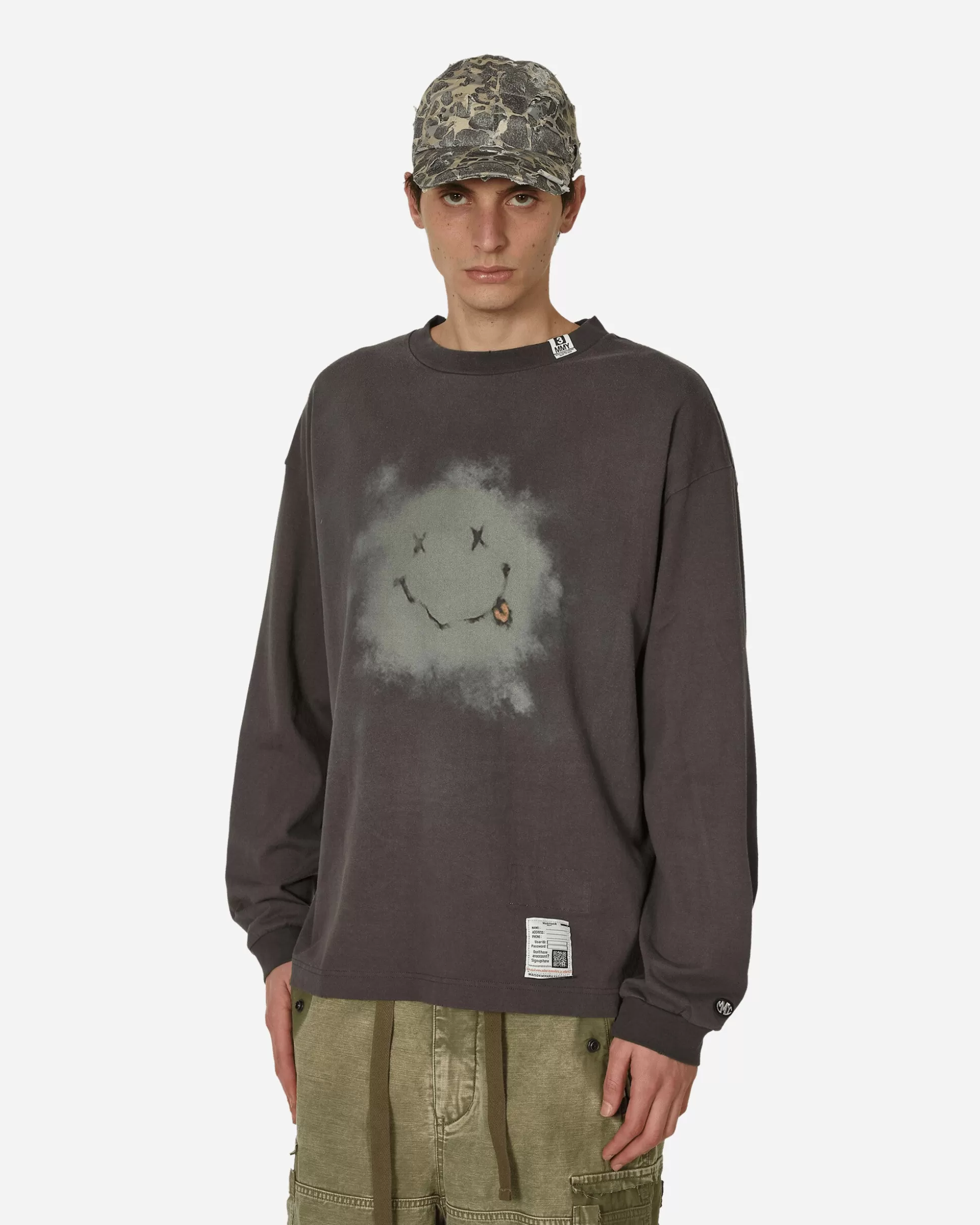 Maison MIHARA YASUHIRO Distressed Smiley Face Printed Longsleeve T-Shirt Black Online