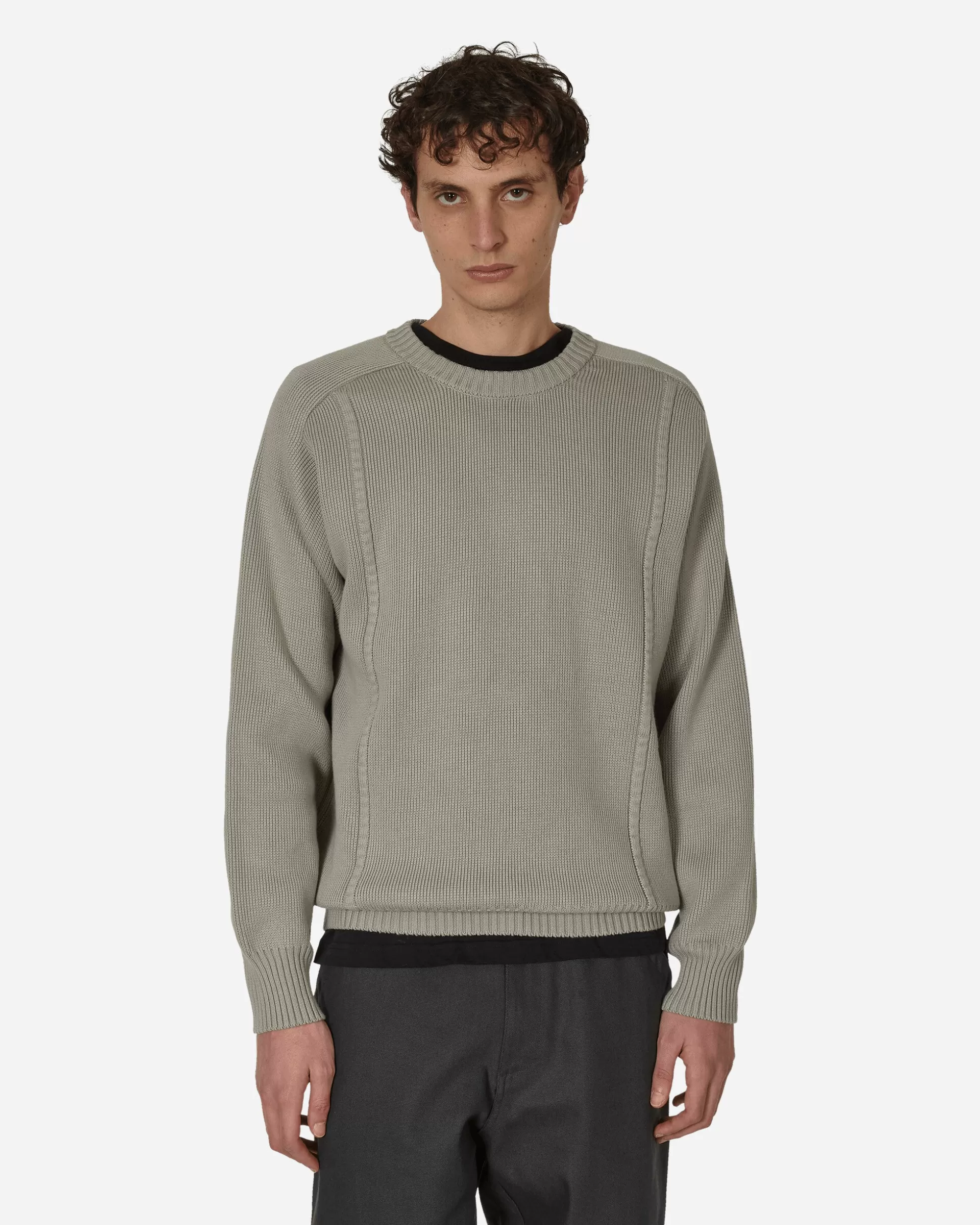 GR10K Embossed Crewneck Knit Sweater Pale Grey Hot