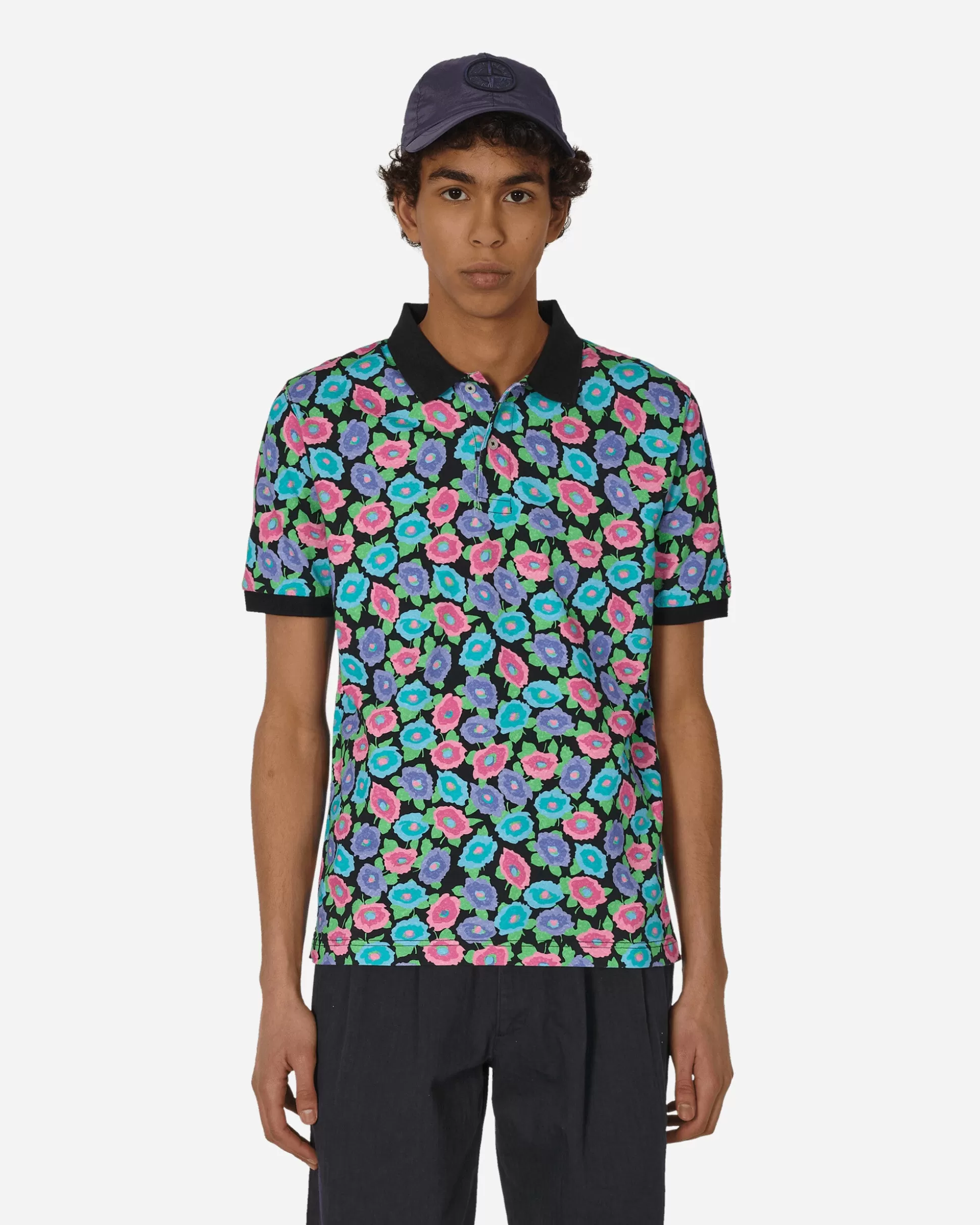 Noah Floral Polo T-Shirt Black Cheap