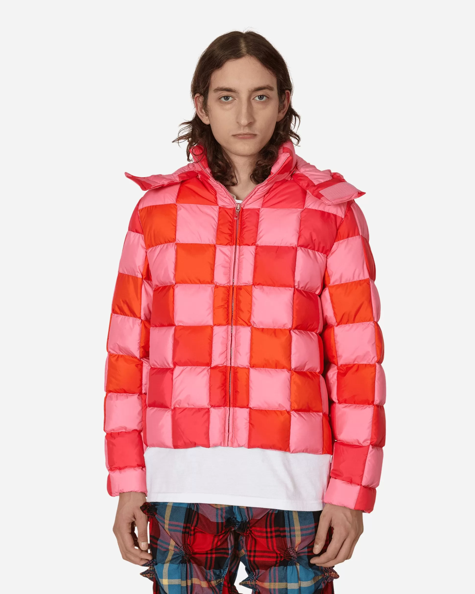 ERL Gradient Checker Hooded Puffer Jacket Pink Clearance