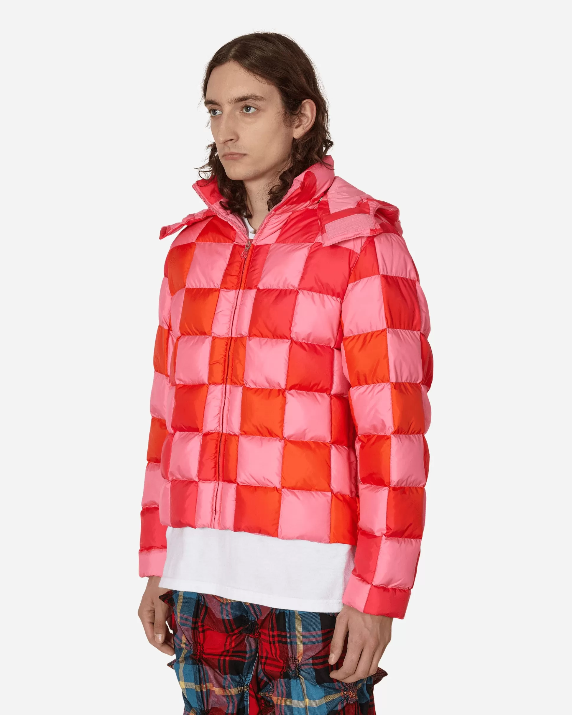 ERL Gradient Checker Hooded Puffer Jacket Pink Clearance