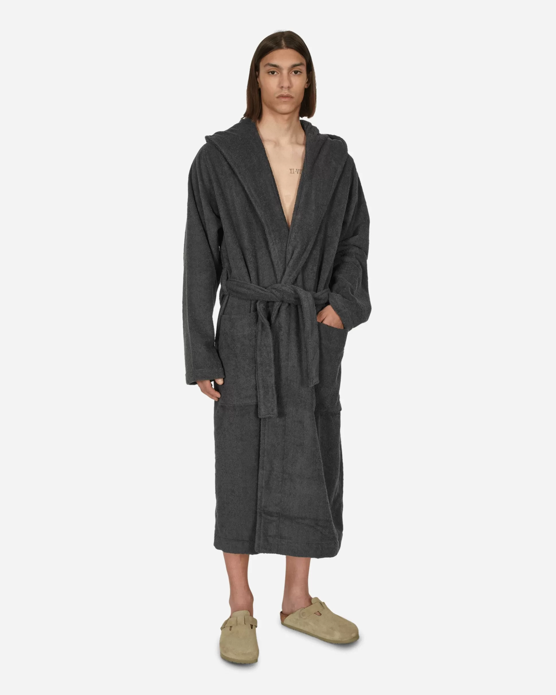 Tekla Hooded Bathrobe Ash Black New