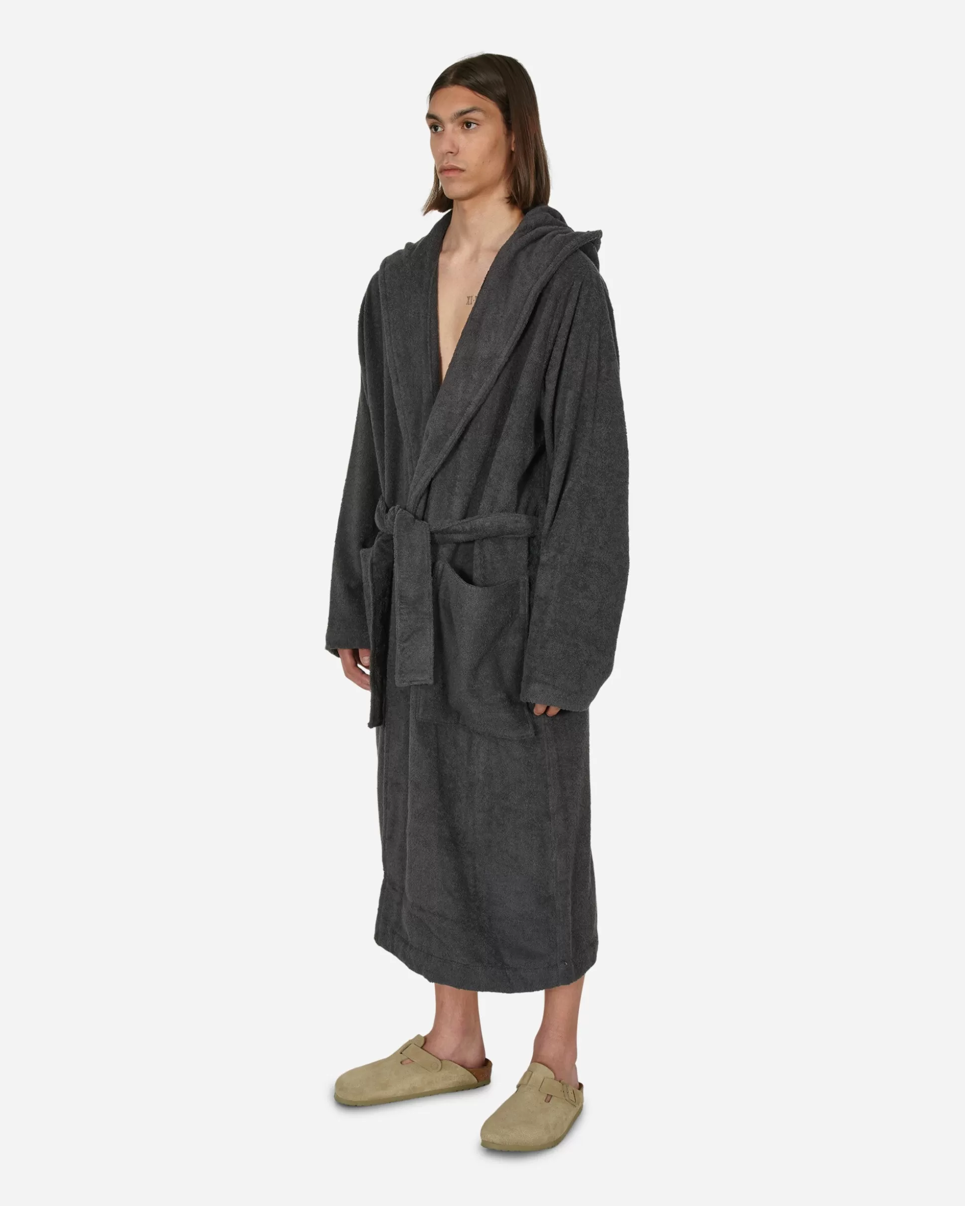 Tekla Hooded Bathrobe Ash Black New