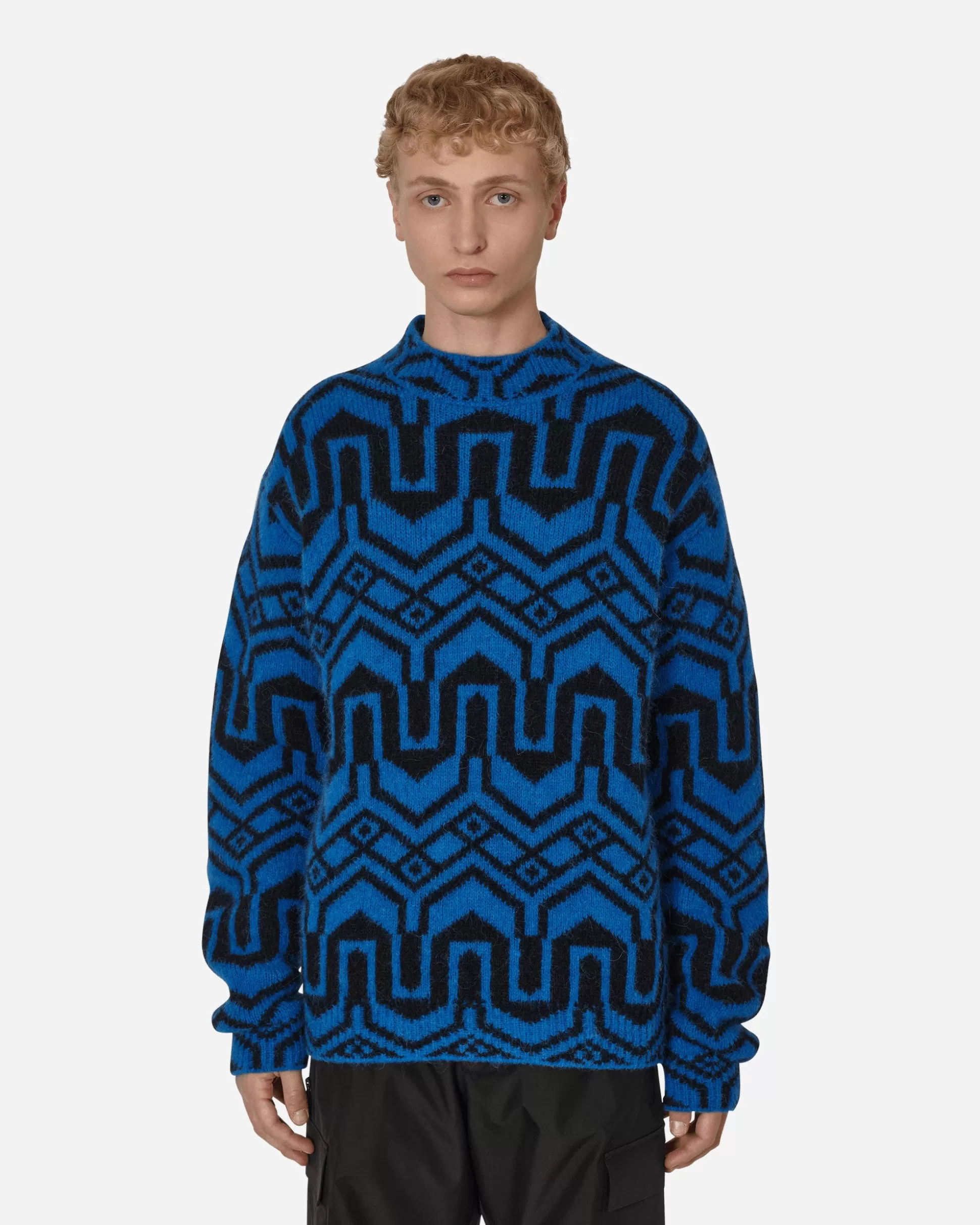 Moncler Grenoble Jacquard Mock Neck Sweater Blue Fashion