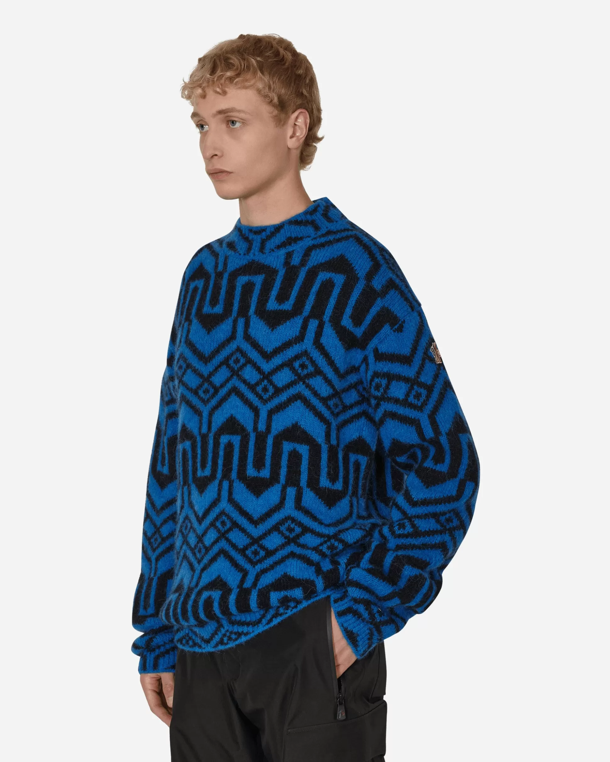 Moncler Grenoble Jacquard Mock Neck Sweater Blue Fashion