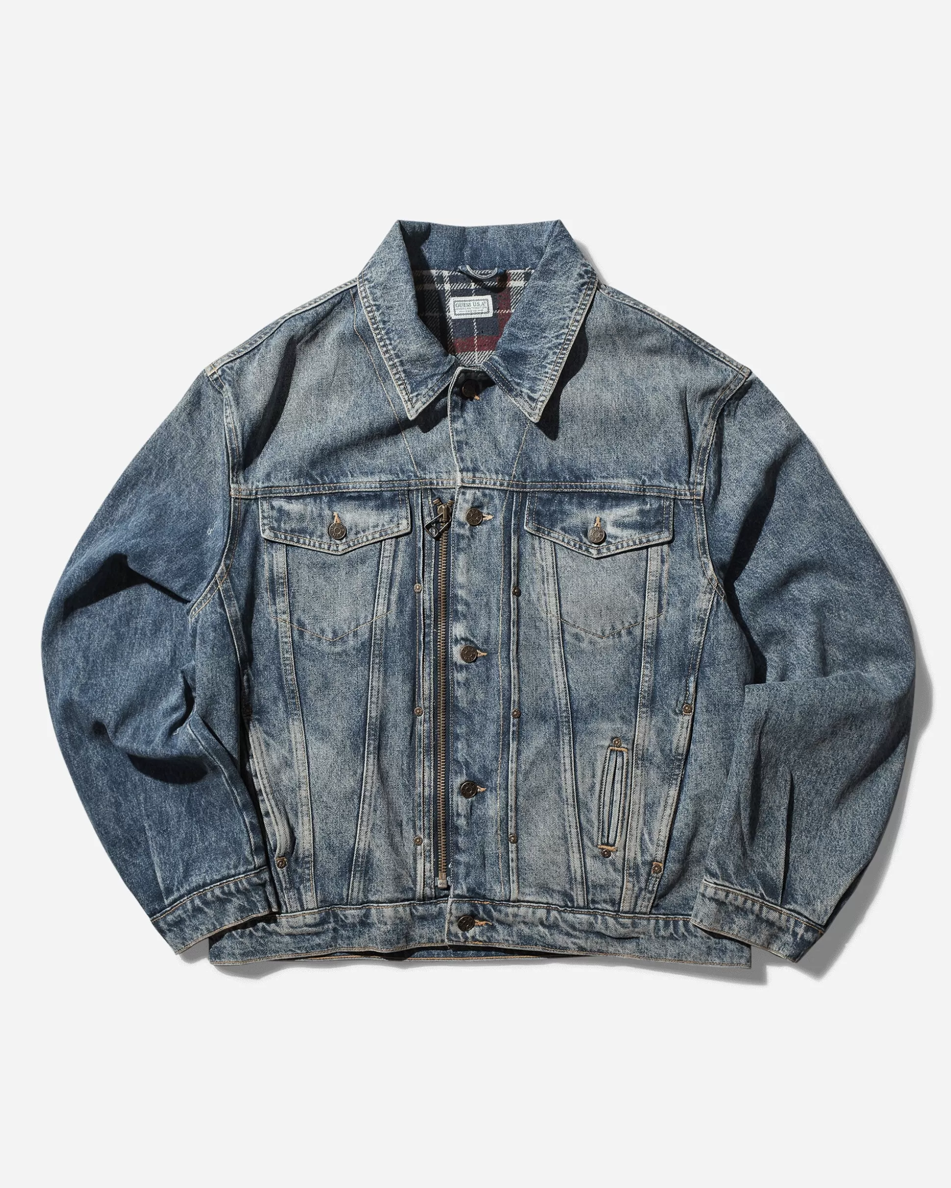 Guess USA Men's Lined Zip-Up Trucker Jacket Coated Used Indigo Online