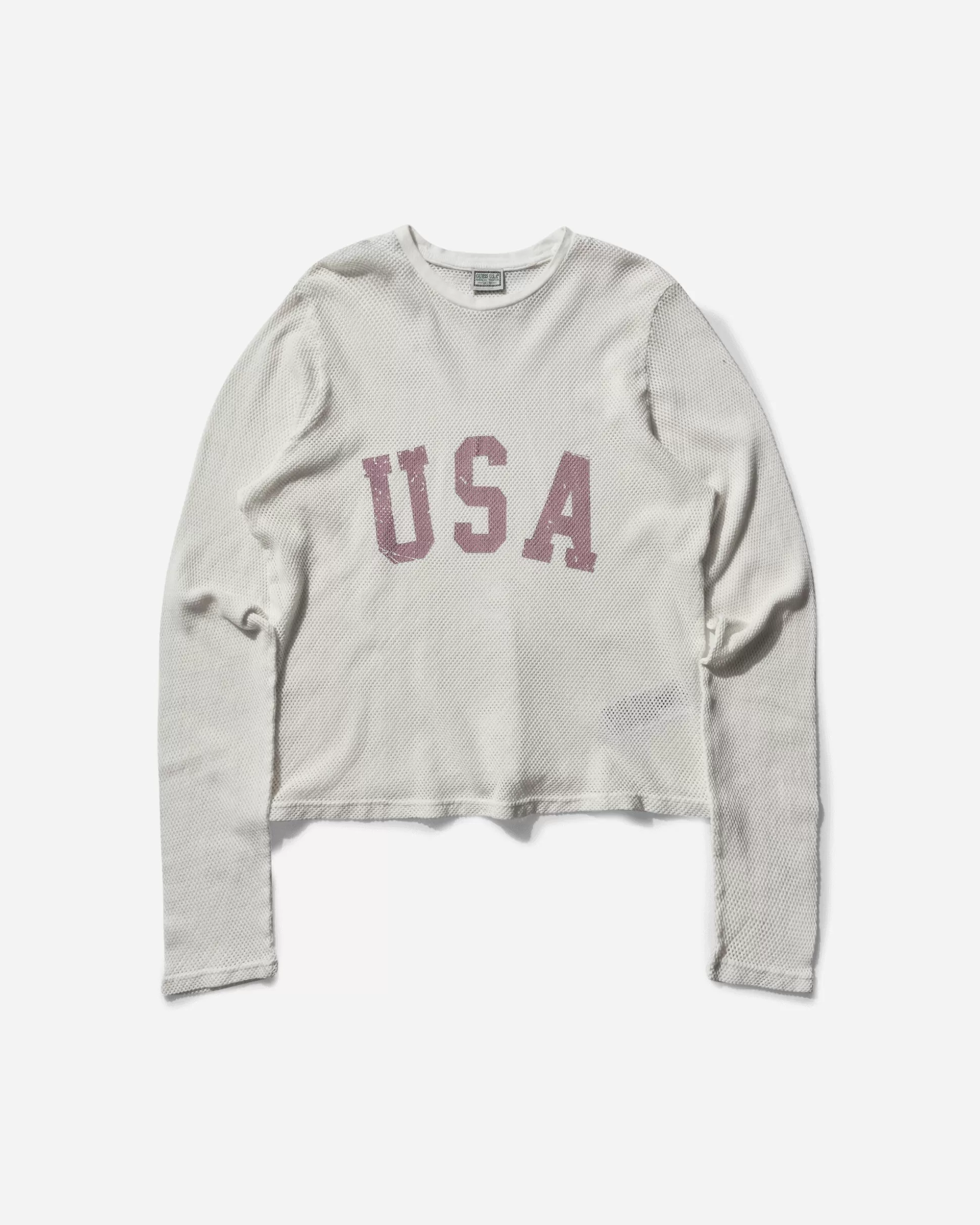 Guess USA Men's Logo Mesh Longsleeve T-Shirt Pearl White Store
