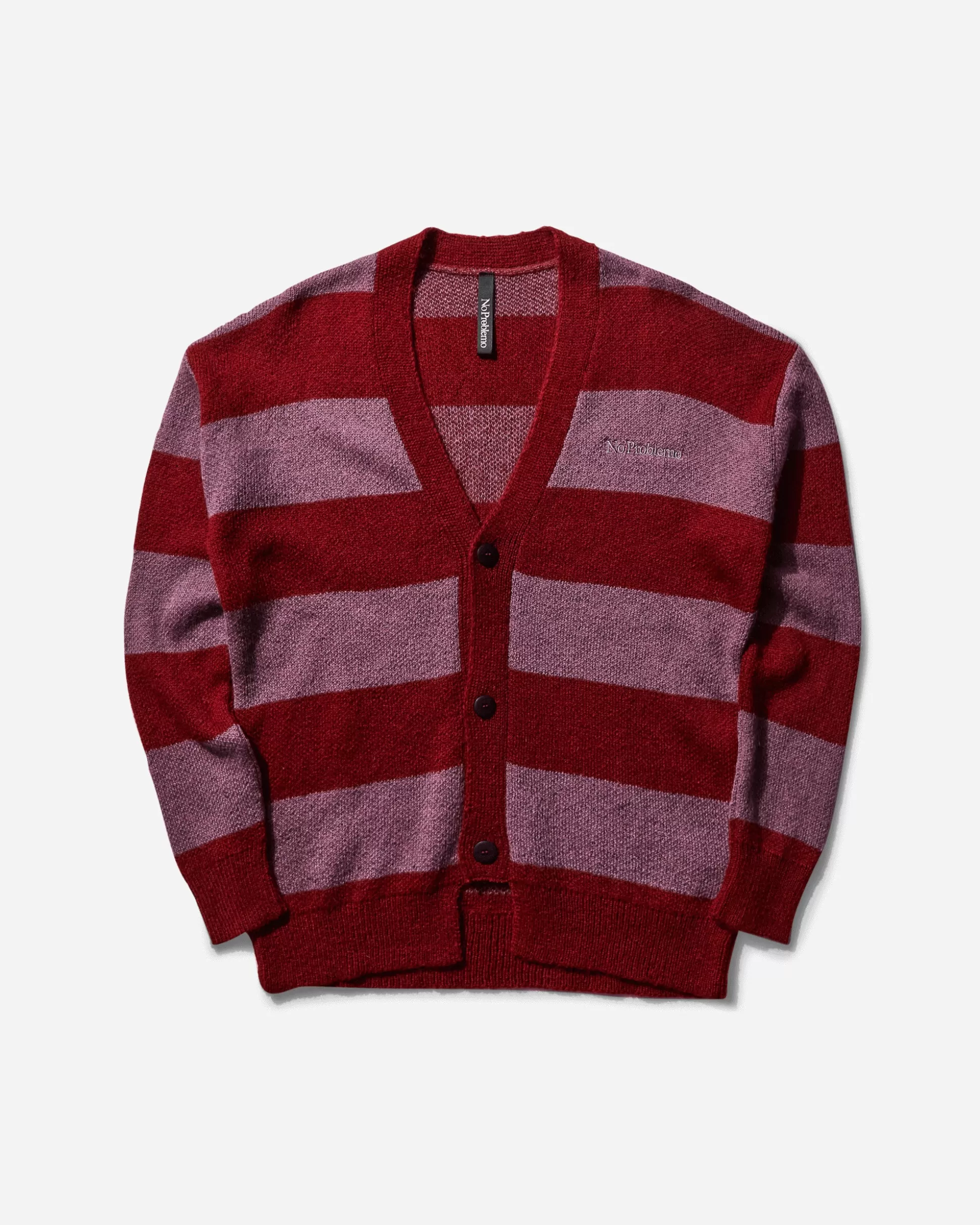 No Problemo Men's Striped Mohair Oversized Cardigan Burgundy Cheap