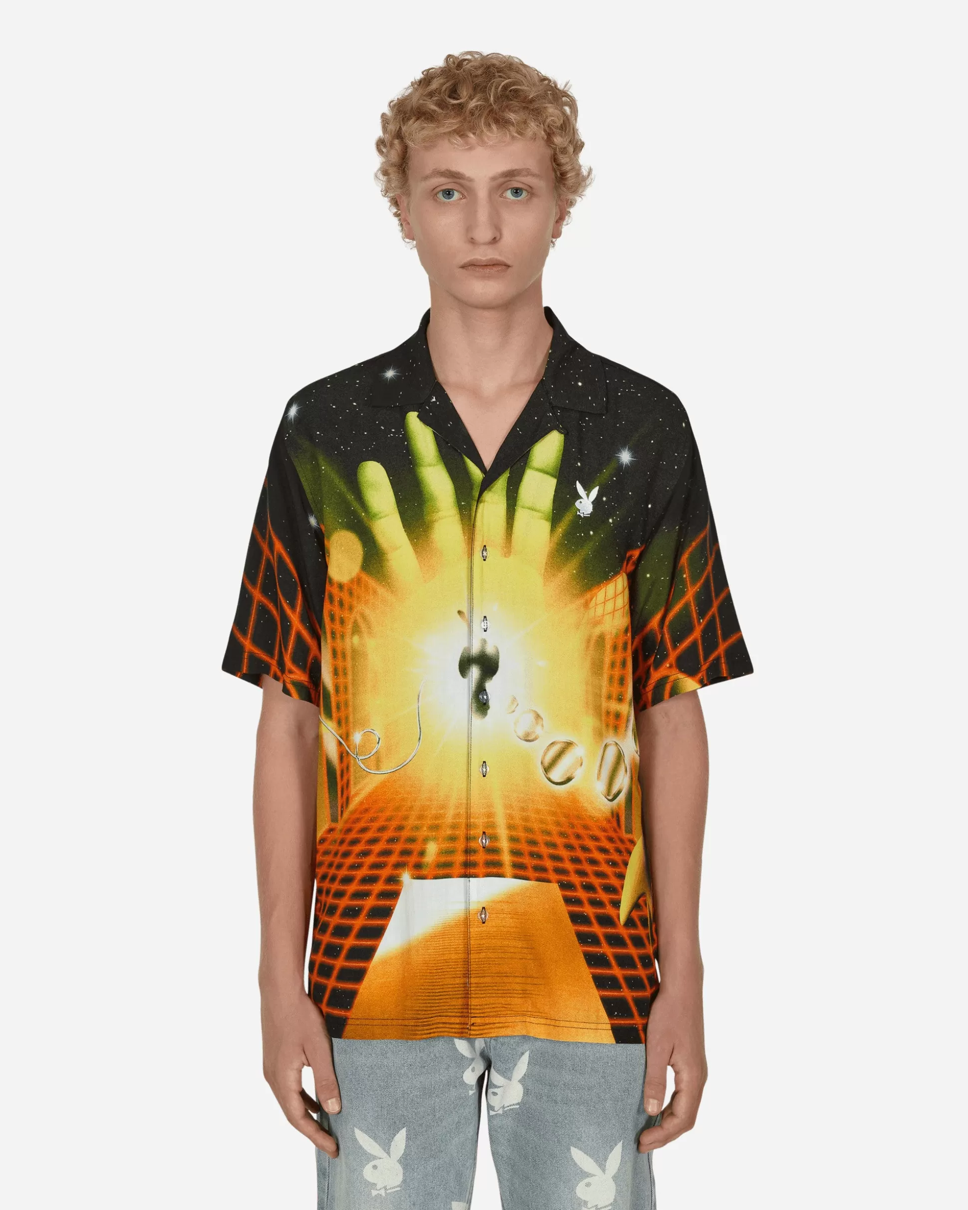 Pleasures Playboy Solar Button Down Shirt Orange Hot