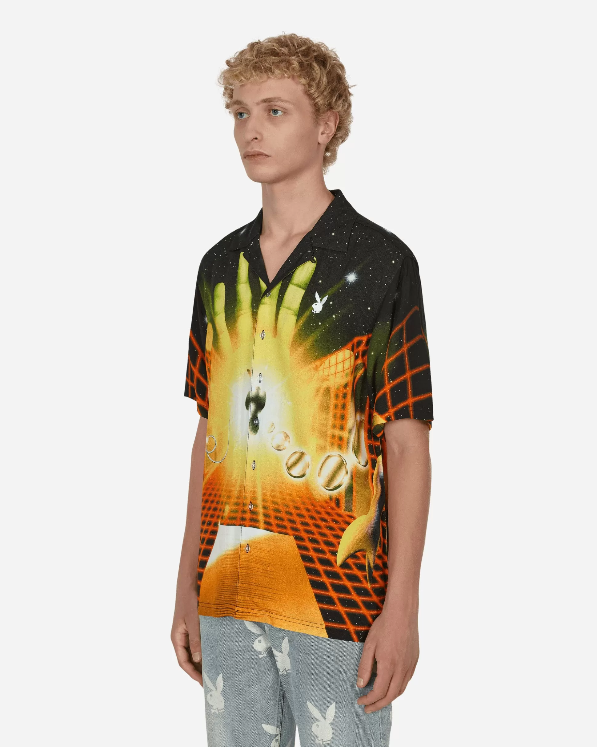 Pleasures Playboy Solar Button Down Shirt Orange Hot