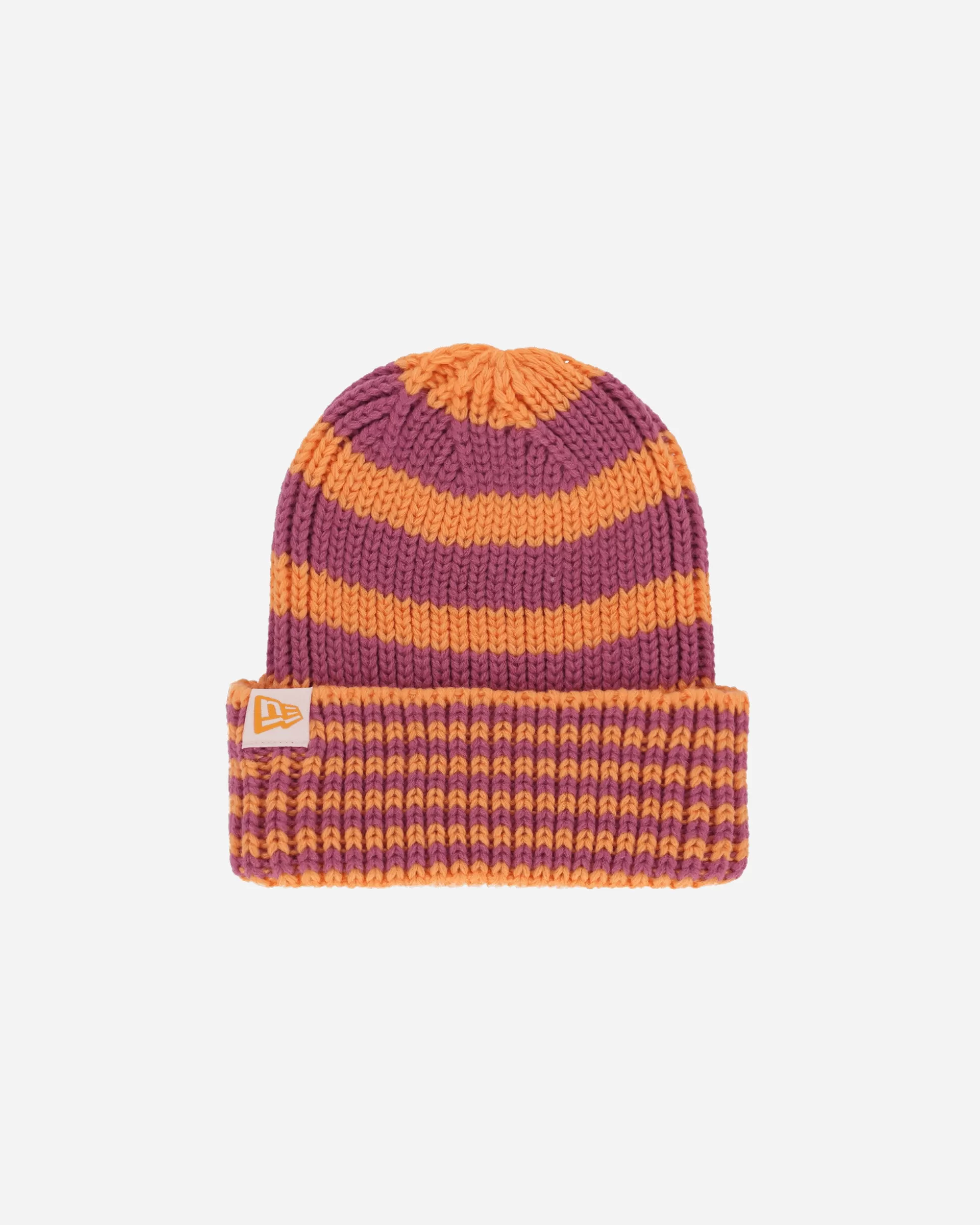 New Era Stripe Cuff Knit Beanie Orange Hot