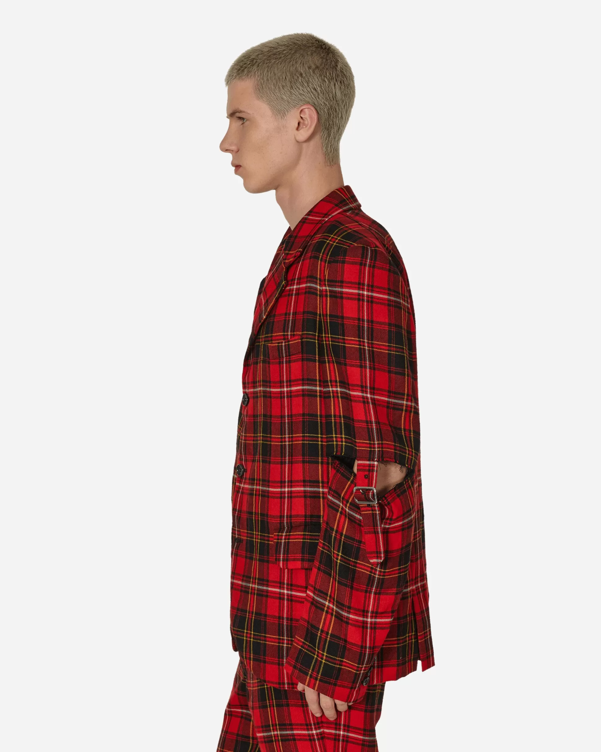 Comme Des Garçons Black Tartan Elbow Buckle Detail Jacket Red Online