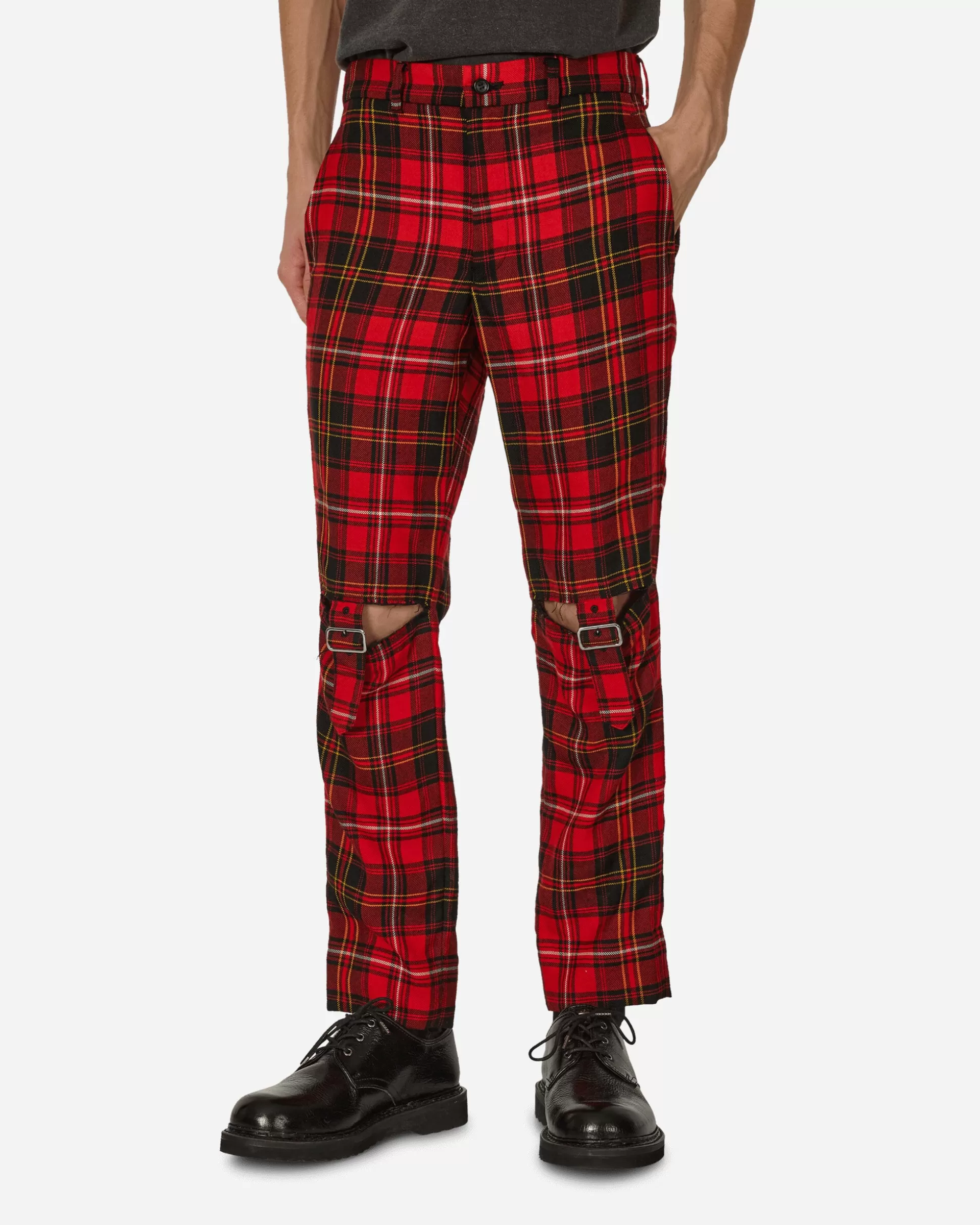 Comme Des Garçons Black Tartan Knee Buckle Detail Pants Red Cheap