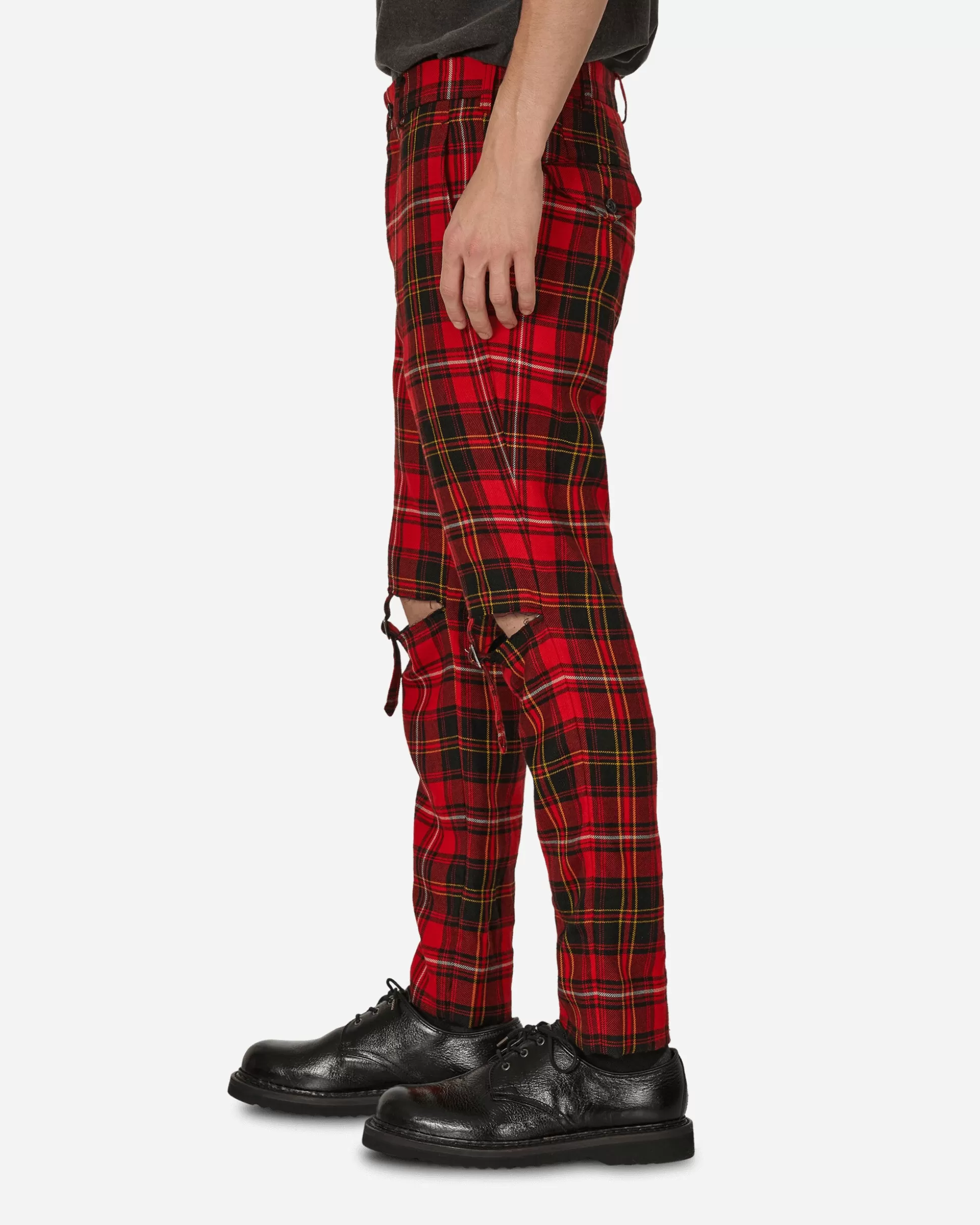 Comme Des Garçons Black Tartan Knee Buckle Detail Pants Red Cheap