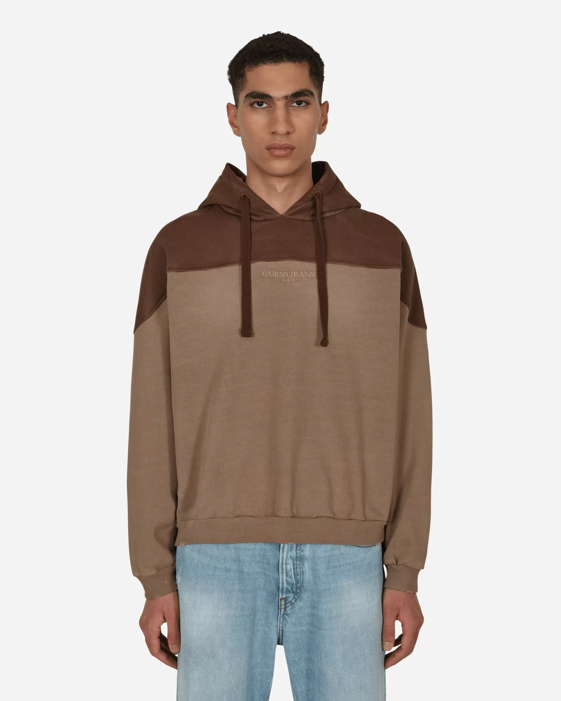 Guess USA Two Tone Hooded Sweatshirt Brown Cheap