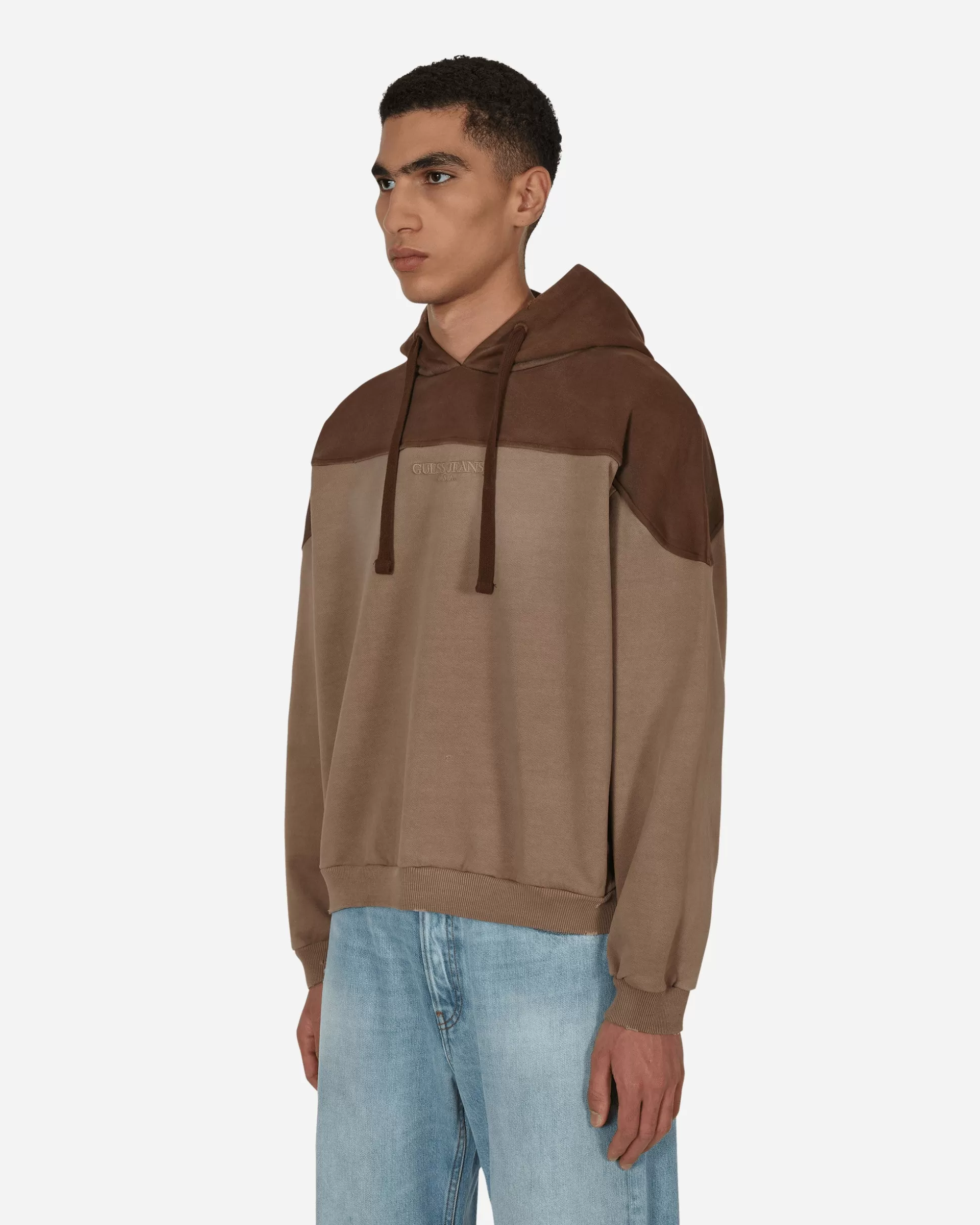 Guess USA Two Tone Hooded Sweatshirt Brown Cheap