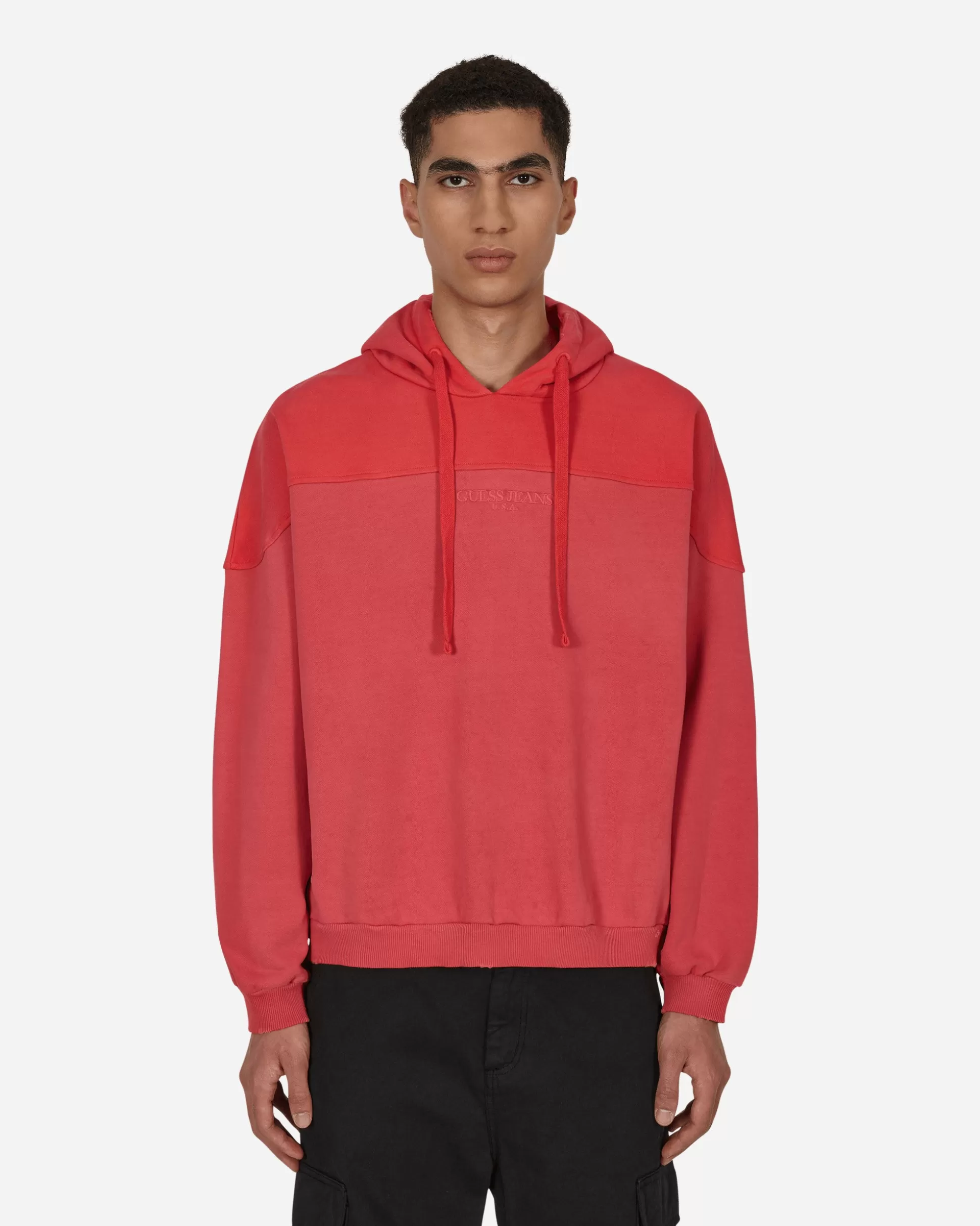 Guess USA Two Tone Hooded Sweatshirt Red Clearance