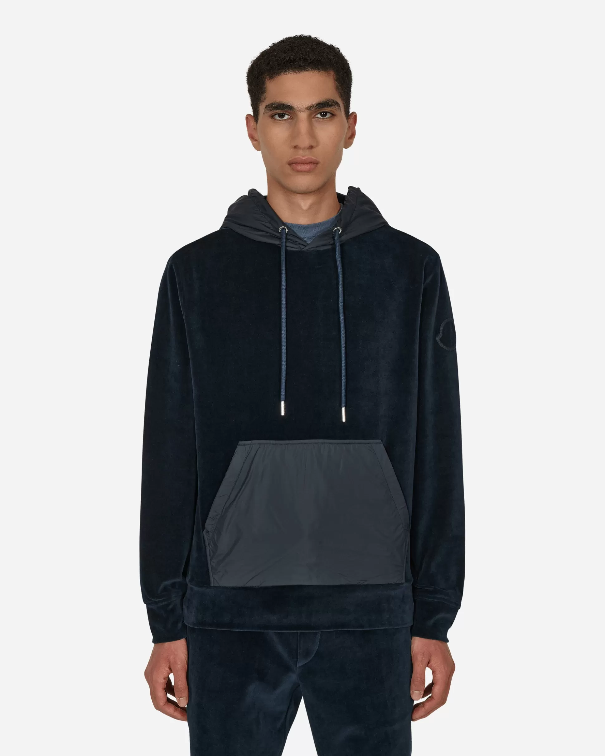 Moncler Velvet Hooded Sweatshirt Blue Hot
