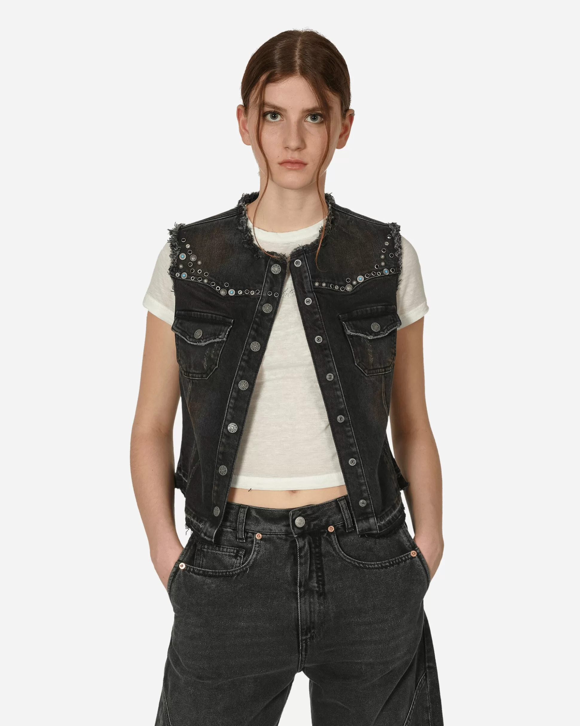 Guess USA Western Denim Vest Used Black Wash Best