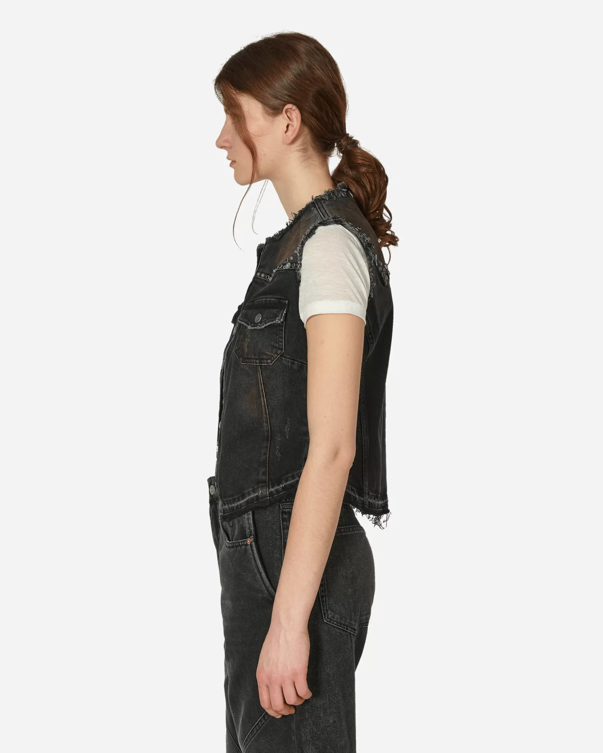 Guess USA Western Denim Vest Used Black Wash Best