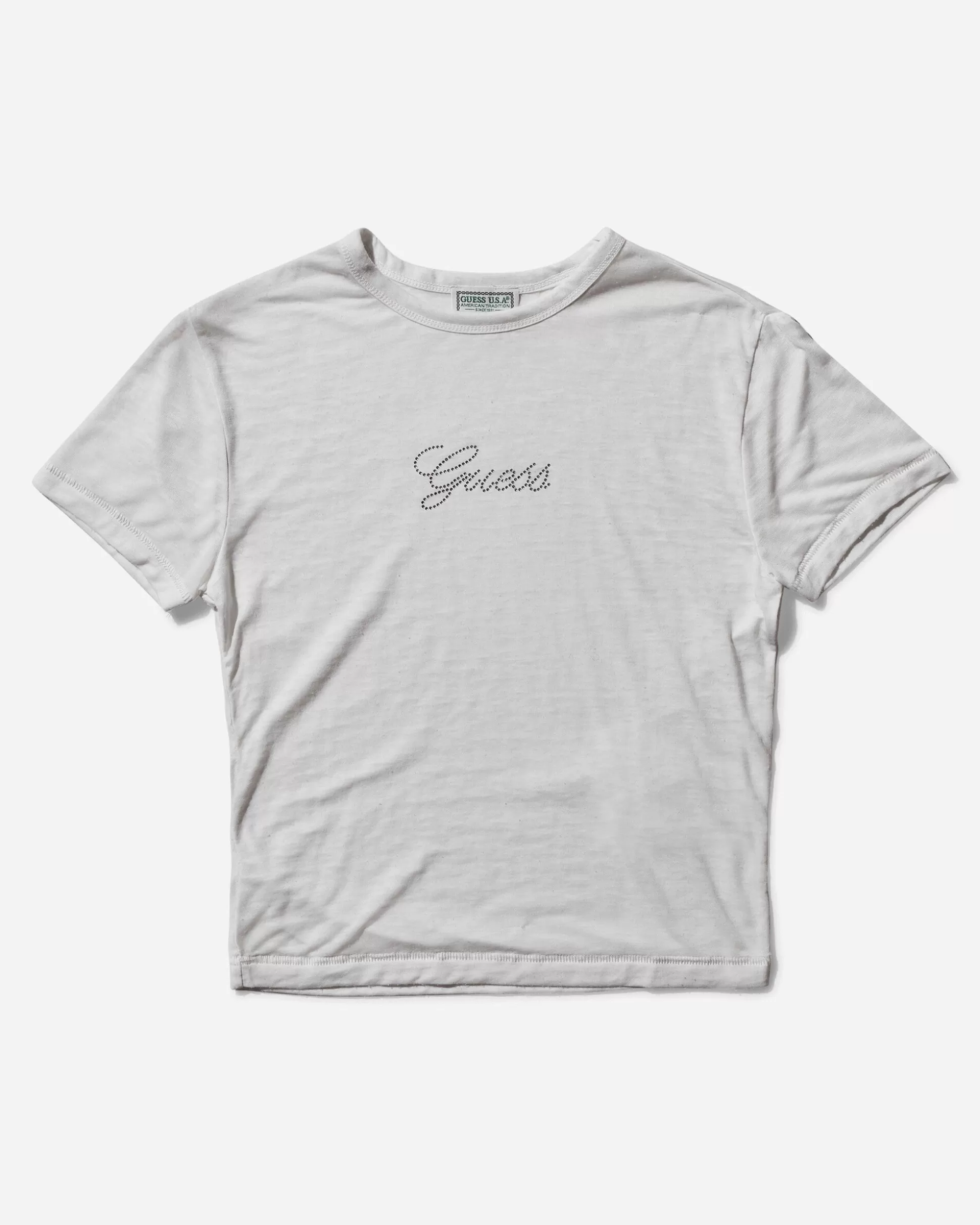Guess USA Women's Classic Logo Baby Tee Alabaster White Clearance
