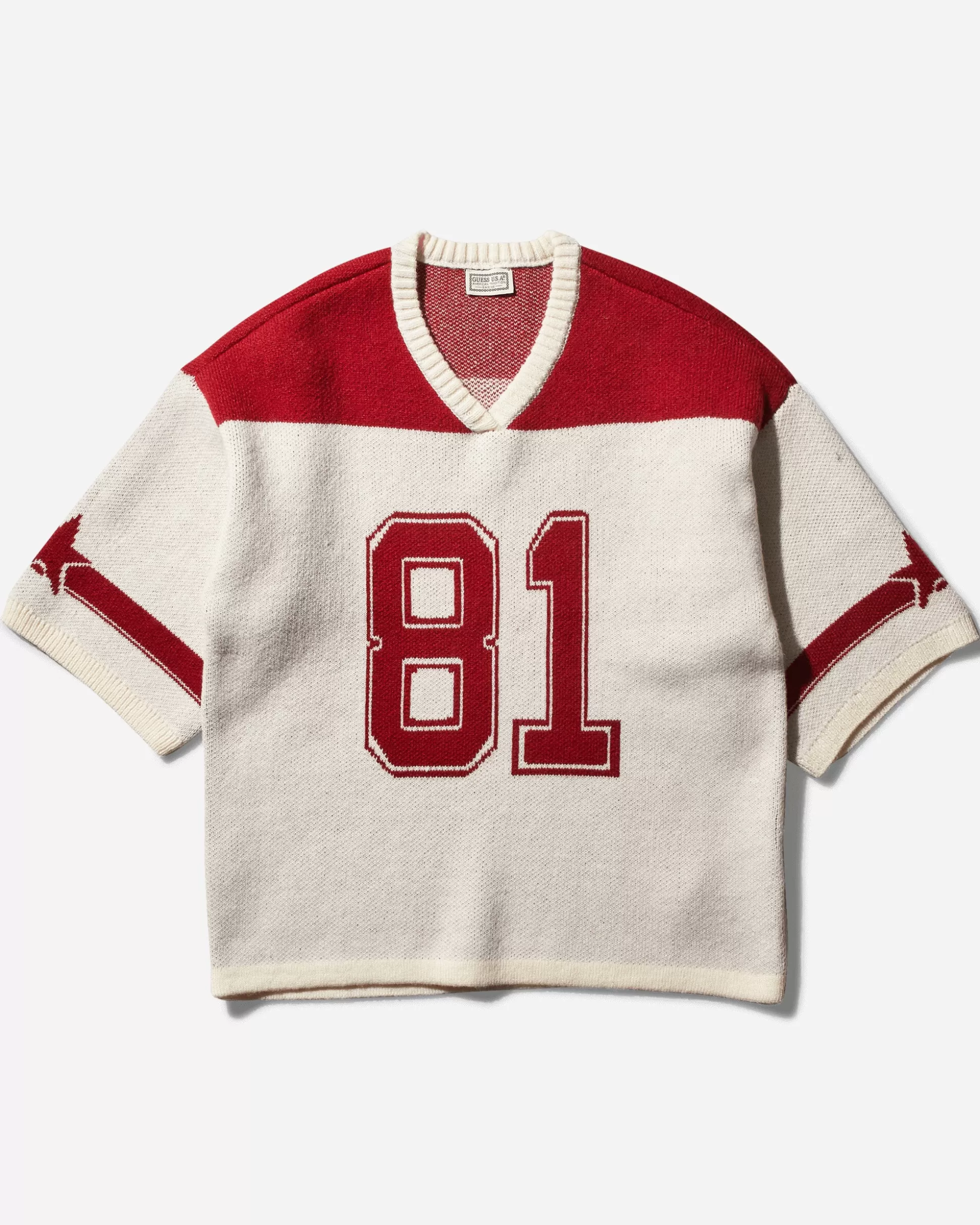 Guess USA Women's Football Jersey Sweater Petite Syrah / White Flash Sale