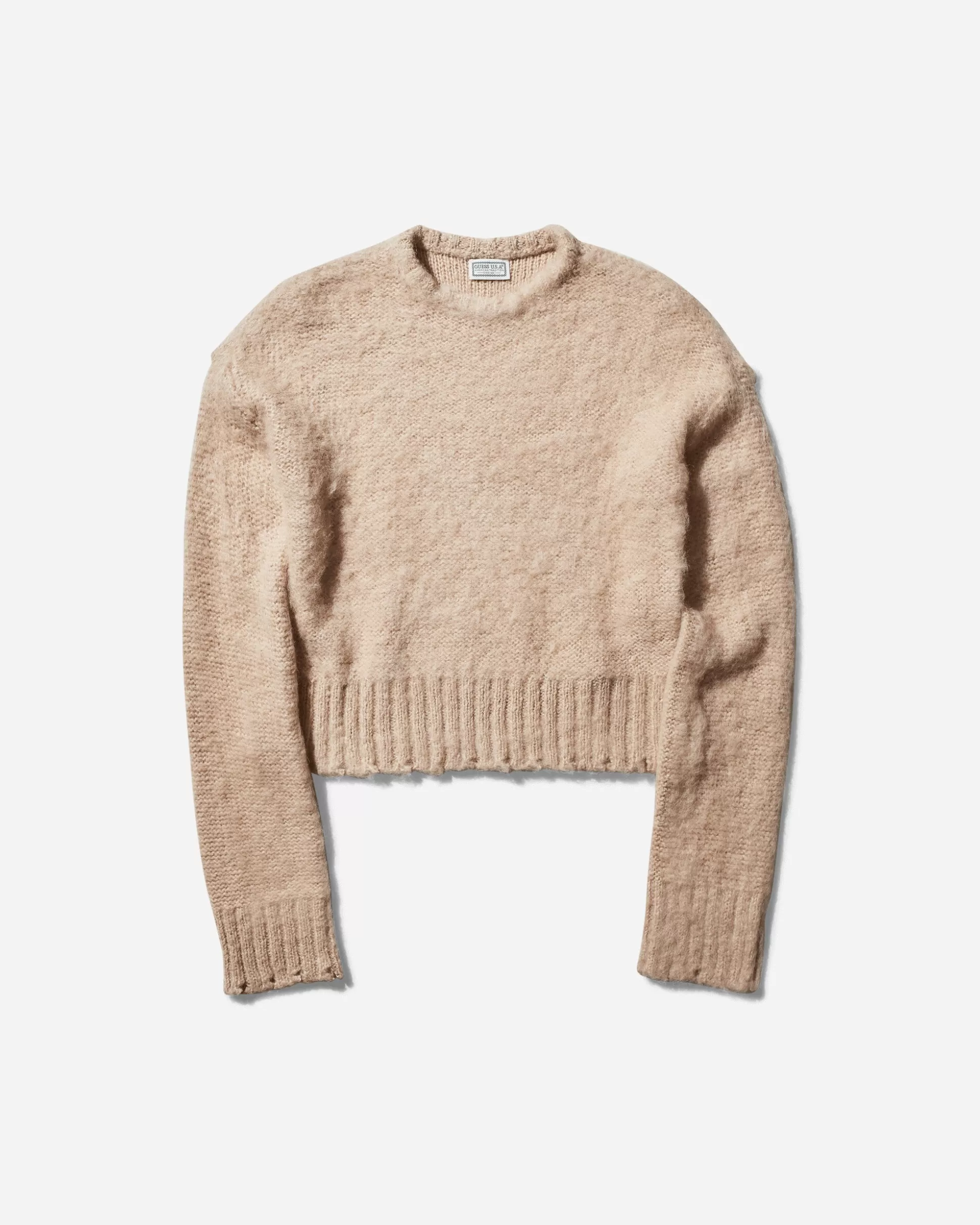 Guess USA Women's Fuzzy Crewneck Sweater Oxford Tan Hot