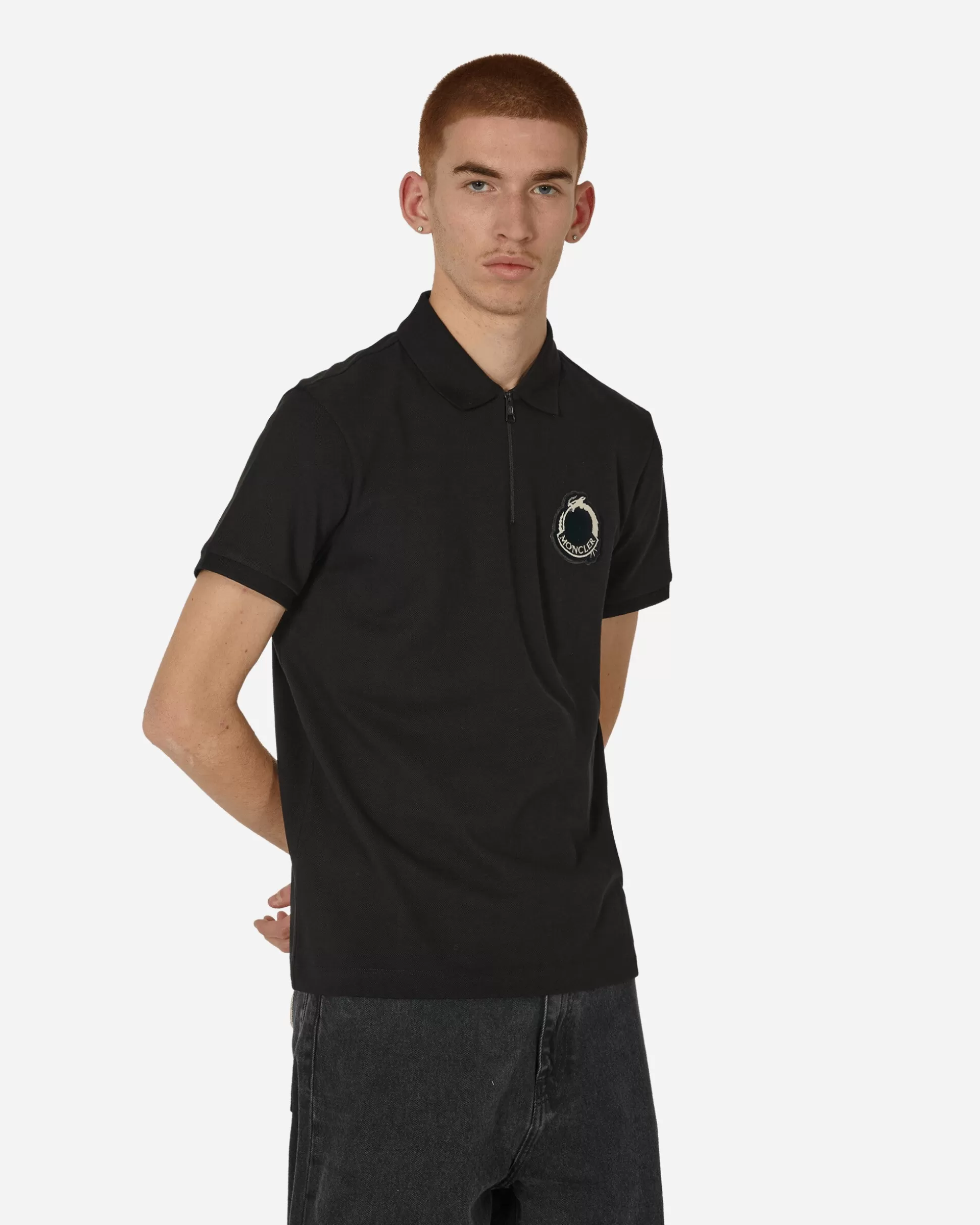 Moncler Year of The Dragon Logo Patch Polo T-Shirt Black Clearance